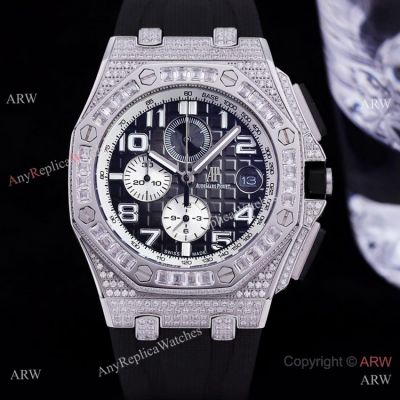 Iced Out Audemars Piguet Royal Oak Offshore Chronograph Watches Black Grande Tapisserie Dial